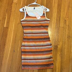 Orange Patterned Sleeveless Dress